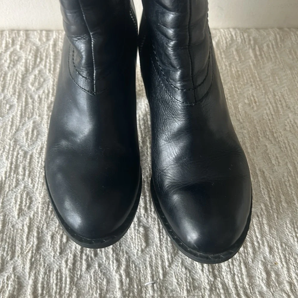 Adrienne Vittadini Black Leather Boots with Buckle Accents - Picture 7 of 15